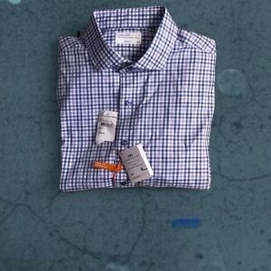 Lorenzo Uhomo NWT Purple  white blue plaid long sleeve button up shirt